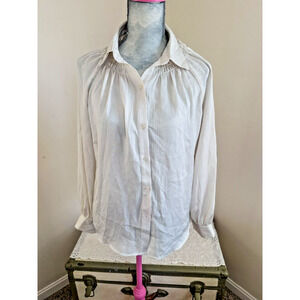 Max Studio Womens Large Button Up Blouse Long Sleeve Top Ivory Cream NWT